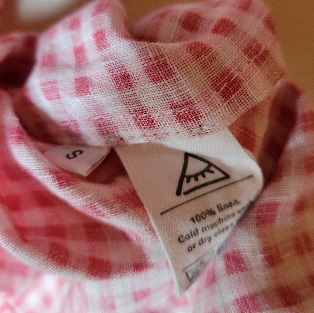 Sleeper 100% linen red gingham Atlanta dress with puff sleeves, small - Picture 15 of 16